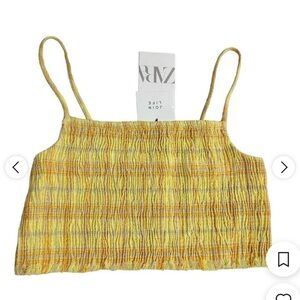 Zara Yellow Smocked Crop Camisole